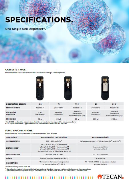 【スペックシート】Uno Single Cell Dispenser用カセット仕様情報