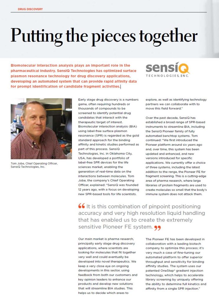 事例紹介：SensiQ Technologies社での生体分子相互作用分析のための自動化導入